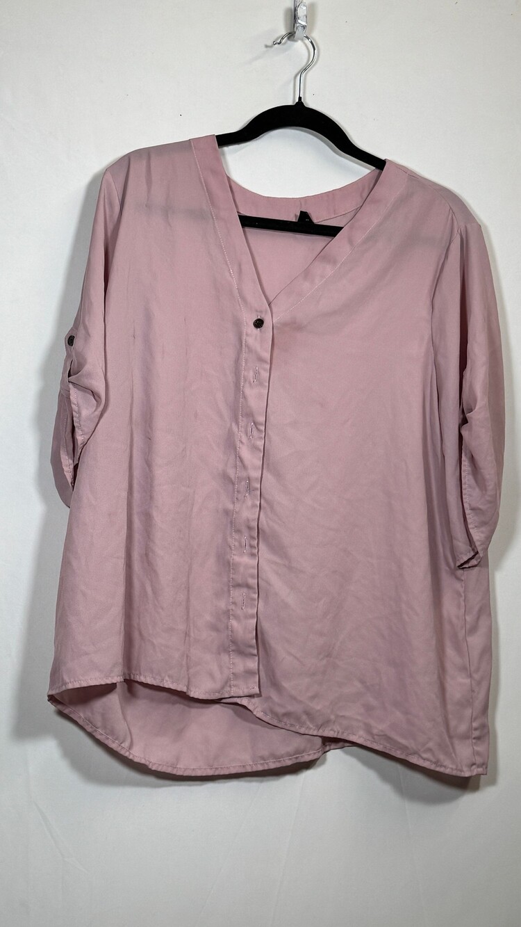 SHEIN Curve 1XL Pink Button Front 3/4 Sleeve Blouse
